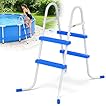 REGMICS Heavy Duty Steel Frame Swimming Pool Ladder for Above Ground Pools, 2-Step Double-Sided Pool Stairs for 33.5" Height Pools, 450lbs Capacity with Anti-Slip Rubber Feet & Wide Steps