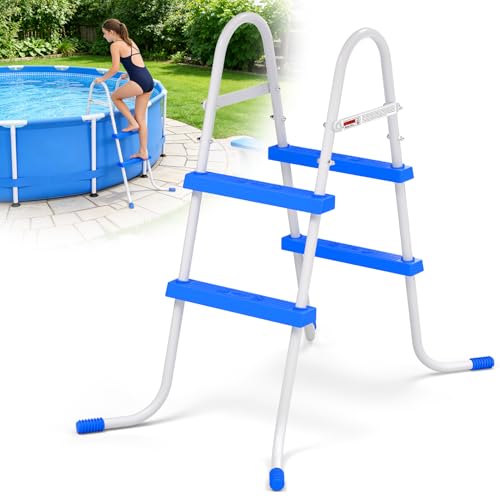 REGMICS Heavy Duty Steel Frame Swimming Pool Ladder for Above Ground Pools, 2-Step Double-Sided Pool Stairs for 33.5