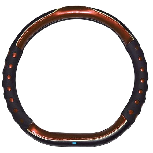 Image of NIKAVI Fashion Steering Wheel Cover - Brown Color | Size - Medium | Diameter 38 cm | D-Type | Car Steering Wheel Protector, Anti-Slip, Stylish Leather Finish Grip Cover for Flat Bottom Wheels