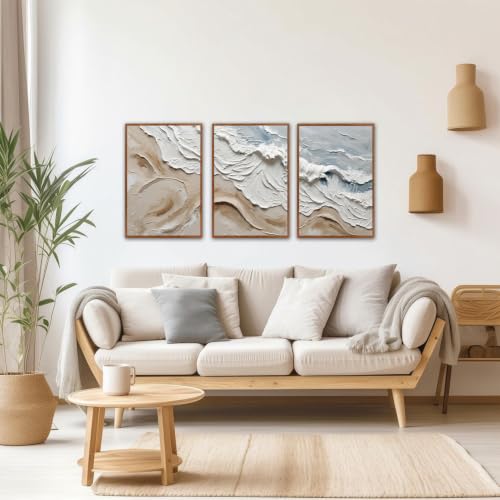 Image of CHDITB 3D Textured Ocean Wave Wall Art,Beige Coastal Minimalist Wall Decor