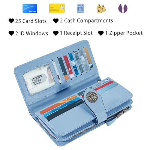 Image of Travelambo Women's Wallet RFID Blocking Credit Card Holder Large Capacity Wristlet Leather Wallets Purse