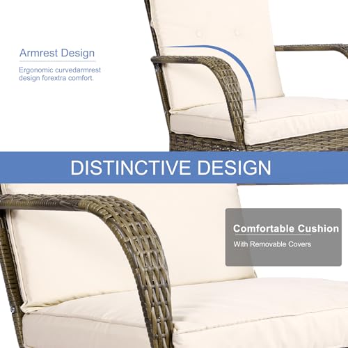 Baldper 3 Pieces Patio Conversation Set, Outdoor Rocking Chairs, Wicker Bistro Set thumb #3