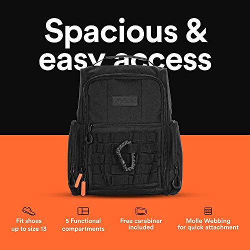 Fitdom Golf Shoe Bag - Tactical Style Zippered Black Shoe Carrier Bags with Ventilation & Multiple Outside Pockets for Socks Tees Gloves Brush & Other Accessories ETC Storage. Perfect for Women & Men - Thumbnail 3