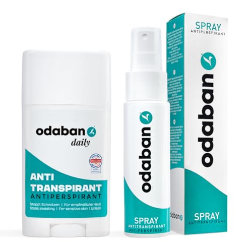 odaban® Set – Antitranspirant Spray & Deo Stick – wirksamer Schutz gegen starkes Schwitzen – ideal für Achseln, Hände & Kopf – langanhaltend, hautfreundlich & für Männer und Frauen geeignet