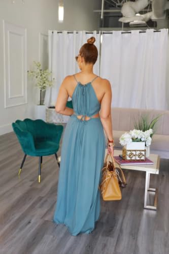 Image of Yeshire Womens Summer Spaghetti Strap Maxi Dress Sleeveless Sexy Cutout Drawstring Boho Beach Vacation Party Dresses