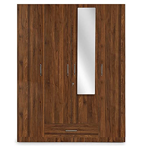 Image of Wakefit Wardrobe | 1 Year Warranty | Engineered Wood Almirah, Cupboard for Clothes Storage | 4 Door, Mirror, 1 Drawer, 2 Hanging Space | Cashmere - Columbian Walnut