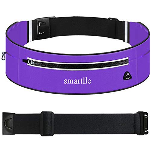 Smartlle Running Belt, Fanny Pack, Adjustable Waist Pouch for iPhone 11 Pro XR XS MAX 8 Plus, Samsung Galaxy S/Note/A, Moto , all mobiles up to 6.7'', Fitness Workout Belt for Men & Women - Purple