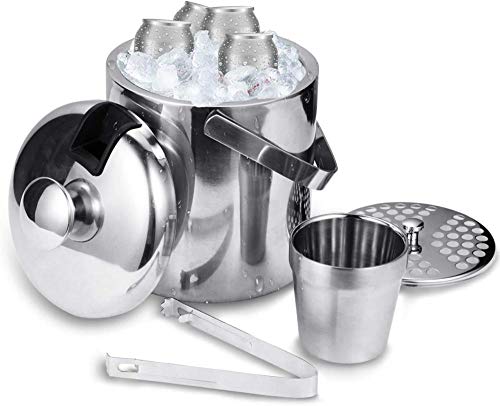 Ohpa Barrel Seau à Glace en Acier Inoxydable Seau à Glace Seau à glaçons avec Couvercle Double paroi Isolation Seau à Glace pour Extra Long Refroidissement 1.3L Refroidisseur de Glace 0624