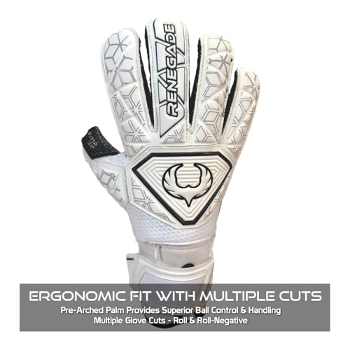 Image of Renegade GK Triton Polaris Goalie Gloves with Pro-Tek Fingersaves | 3.5+3mm Super Grip| White & Black Soccer Goalkeeper Gloves (Size 5, Kids, Boys, Girls, Roll Cut, Level 2)