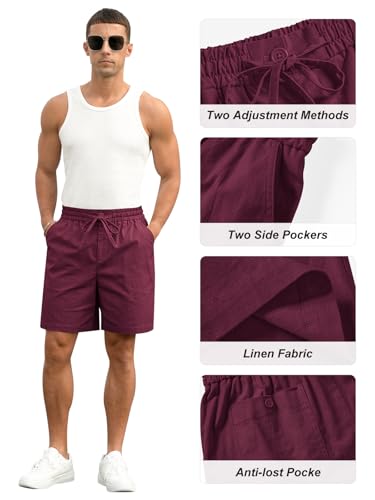 Image of RQP Mens Cotton Linen Shorts Casual Drawstring 7inch Inseam Shorts Stretch Summer Beach Wear
