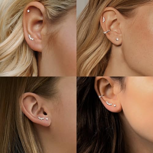 2 Pairs 925 Sterling Silver Flat Back Earrings for Women Dainty Gold CZ Flatback Cartilage Earring Small Helix Tragus Multiple Piercing Jewelry3