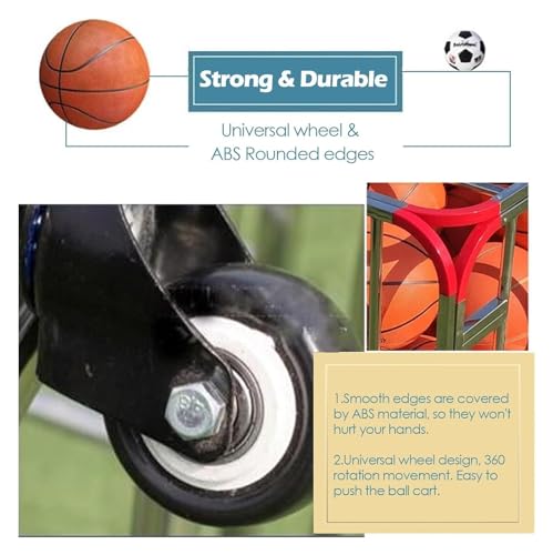 Wózek do przechowywania piłek sportowych z metalową kulką z zamykaną pokrywą, idealny do przechowywania sprzętu na siłownię, do szkoły, garażu i mobilnej konstrukcji