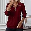 Sweatshirts for Women Cable Knit Jumpers Lapel Half Zip Pullover Ladies Thermal Sweatshirt Long Sleeve Tops Winter Autumn Sweaters Warm Tunics for Office Work Daily Going Out Wear Red #1