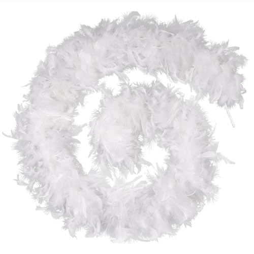 FeelfunFeather White Feather Boa - 45g 2 Yards Turkey Boas Feathers for Party Bulk Wedding Concert Carnival Halloween Christmas Costume Decoration