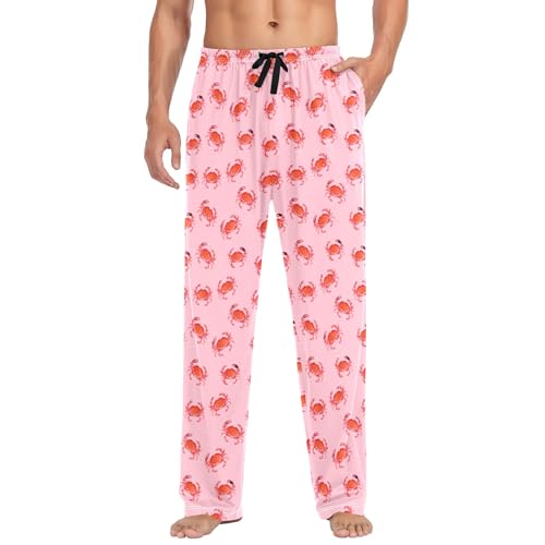 Mens Cotton Pajama Pants Sleep Lounge Pj Bottoms Sleepwear with Pockets Drawstring S Pink Background Crab