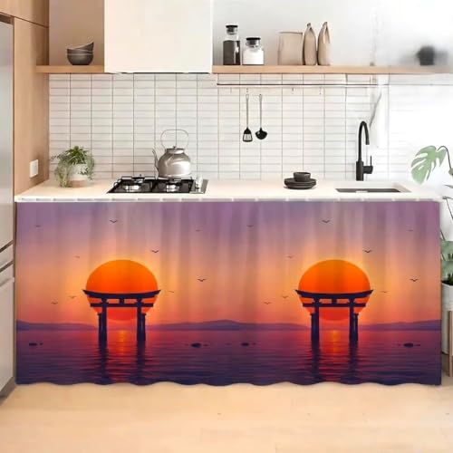 Image of Kitchen Curtains for Sink | Premium Printed Under-Sink Skirt for Kitchen Counter | Washable & Dustproof Rod Pocket Curtain | Home & Cooking Theme Decor (150cm x 70cm) (Japan Gate)