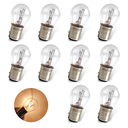 yorpyep 10 PCS Car Brake Light, P21/5W Double Contact Halogen Brake Tail Indicator, High Brightness Water-proof High and Low Foot Double Filament Signal Bulb, Universal for Most Cars (White)