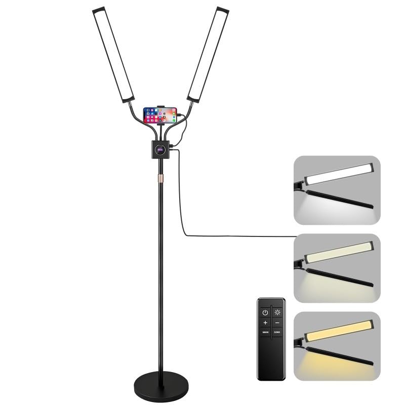 Bryze Professional Dual-Arm LED Floor Lamp – Adjustable Height Lash & Beauty Light for Studios, Shadow-Free Half-Moon Illumination, Precision Daylight for Salon & Crafting