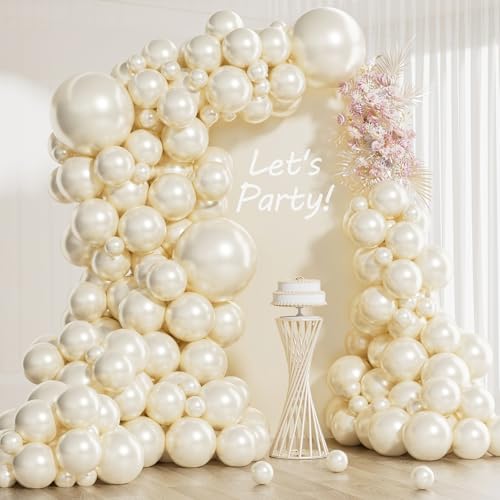Image of 118Pcs Pearl Balloon Garland Arch Kit - Wedding Party Decorations with Pearl White Sand Double Stuffed Pearl Ivory Balloons for Engagement Bridal Shower Birthday Baby Shower Party Decorations