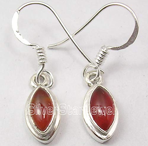 Red Marquise Carnelian tcw 1.6 Earrings 1.1" Sterling Silver New Year Sells2
