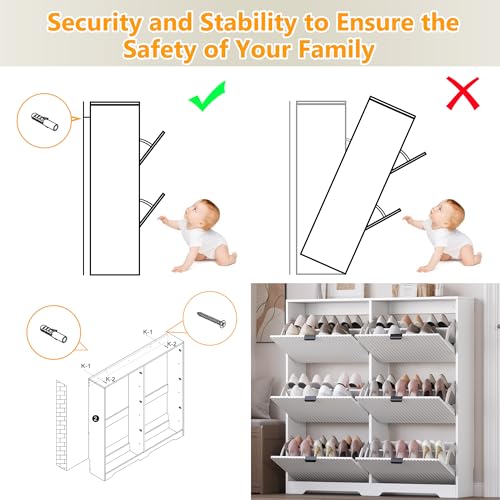 Image of BORNOON Large Shoe Cabinet for Entryway, Tall Narrow Shoe Storage Cabinet with 6 Flip Drawers and Adjustable Shelves, Shoe Rack Cabinet Organizer for Hallway, Foyer, Small Apartment