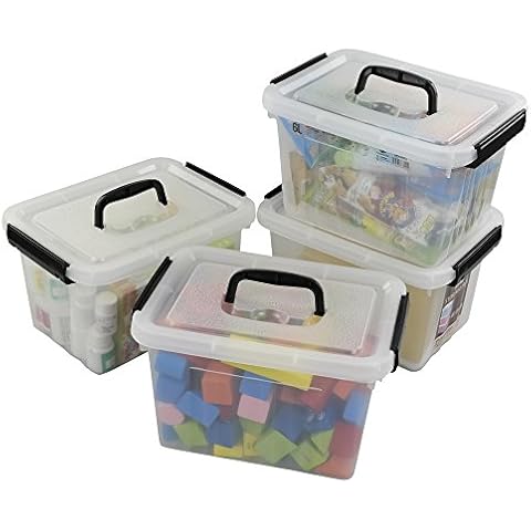 Ggbin 6 Quart Clear Latch Storage Box with Black Handle and Latches - 4 Pack Cover