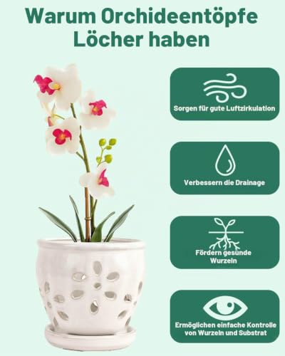 13 CM Keramik-Orchideentöpfe mit Löchern und Untersetzern - 1 Stück kleiner Sukkulententopf zum Umtopfen… – Ansicht 4