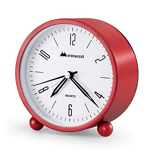 Alarm Clock.Mensent 4 inch Round Silent Analog Alarm Clock Non Ticking,with Night Light