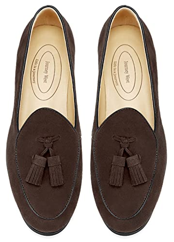 Image of Journey West Suede Tassel Loafer for Women Slip-on Belgian Penny Loafers Shoes for Women in Many Colors