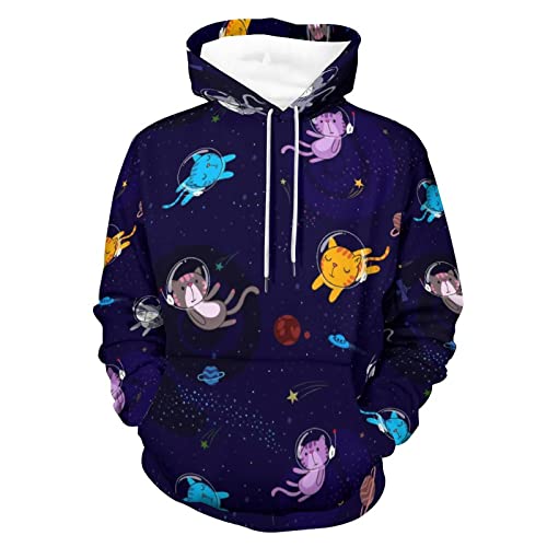Hoodie chat de l'espace imprimé 3D pour homme et femme