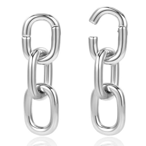 DOEARKO 2PCS Ear Gauges Chain Link Ear Hangers Weights for Stretched Ear Plugs Body Piercing Tunnels 316L Stainless Steel Hypoallergenic Body Jewelry (Silver, 6G(4mm))