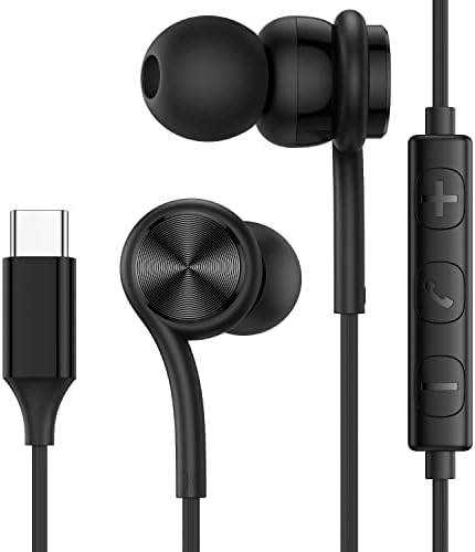 USB C Headphones Earbuds,USB Type C Wired Magnetic Noise Canceling in-Ear Headset with Microphone for iPad Pro Samsung Galaxy S23+ S22 S21 S20 FE Ultra Note 10 20 Pixel 7 6 5 4 Oneplus 9 8T 7T, Black