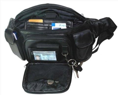 Extra Large Mens Womens Leather Fanny Pack (Black)