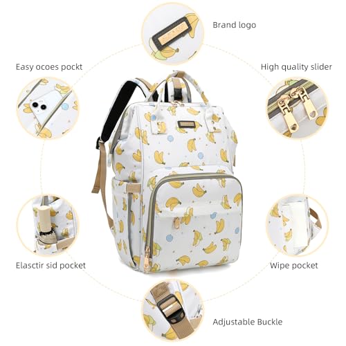 Image of GAIVP Diaper Bag Backpack, Diaper Bags for Baby Girls Boys, Baby Bags for Moms Dads, Nappy Changing Bag with Insulated Pockets,Multi-functional Waterproof Backpack with Stroller straps -Beige Banana