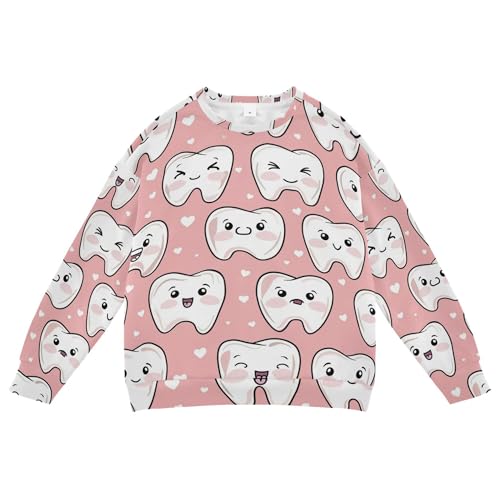 JUNZAN Cute Teeth Care Cartoon Hearts Pink Little Girls Pullover Hoodie Crewneck Sweatshirts for Boys Athletic 4T