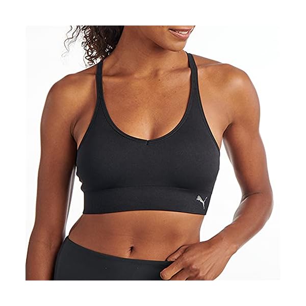 PUMA Women's 2 Pack Y-Back Seamless Sports Bra, Black/Grey, Large