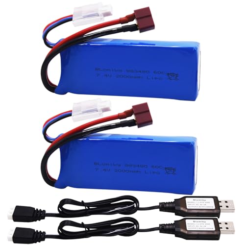 Blomiky 2-Pack 7.4V 2000mAh Lipo Battery & USB Charger