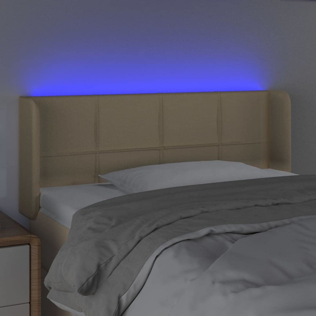 Kremowy zagłówek LED, 83 x 16 x 78/88 cm, pokrycie z tkaniny, regulowana wysokość, możliwość ściemniania, rama łóżka, nowoczesny design