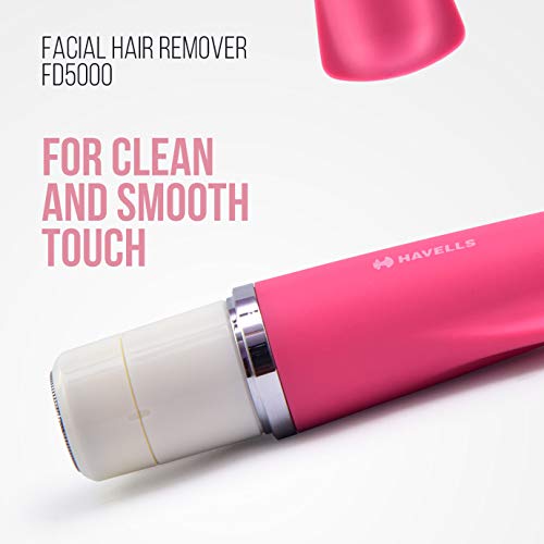 Havells Lady Facial Hair Remover | Rotary Blades for Clean and Smooth Touch for Upper Lips, Chin & Cheeks | Wet & Dry Use | Battery Powered | Mirror Included | Hot Pink | FD5000 - Image 2