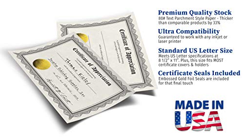 Certificate of Appreciation Certificate Paper with Embossed Gold Foil Seals - 30 Pack - Parchment Award Certificates for Students, Teachers, Employees - 8.5\" x 11\" Inkjet/Laser Printable - Thumbnail 3