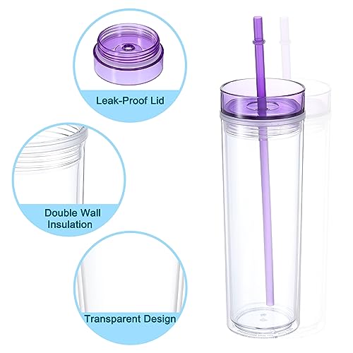 Uxcell Skinny Acrylic Tumbler with Lid and Straw, 16 Oz Reusable Double Wall Cups - Image 3