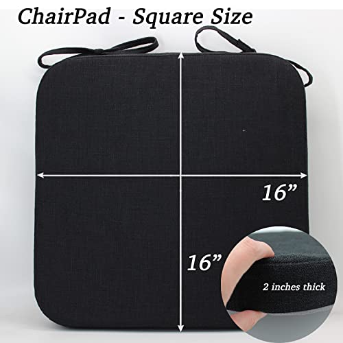 Zyhoone Square Chair Cushions With Ties For Dining Chairs - 2 In Thick No Slip Kitchen Seat Cushions Pad For Wood Metal Chair With Linen Machine Washable Cover,Set Of 4 [16 X 16 In] - Black #TOP2
