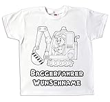Kinder T-Shirt Bagger Jungen Baggerfahrer mit Namen individuell Bedruckt zum bemalen und ausmalen mit Vordruck Kindergeburtstag Kindergarten (98)