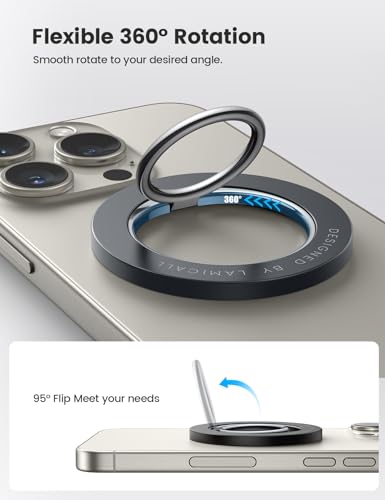Lamicall Magnetic Phone Ring Holder for MagSafe, [Flexible 360° Rotation] Magnet Finger Ring Grip Stand Holder, Fit for iPhone 16 15 14 13 12, Pro, Pro Max, Plus, Mag Safe Accessories, Misty Black
