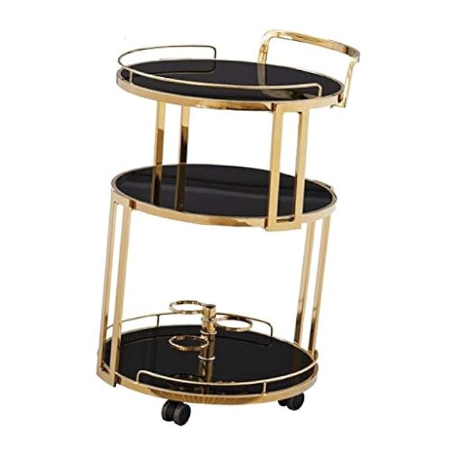 3 Tier Stainless Steel Utility Rolling Cart Kitchen Island Trolley Serving Catering Storage Cart with Locking Wheels, Ideal for Kitchen Hote(Gold)-KyVfHZpZ