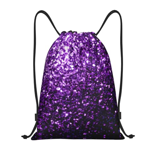 Beautiful Purple Glitter Print Drawstring Bags, Backpack Bag For Shopping, Sport, Yoga, Travel,Gym, Swimming, Beach
