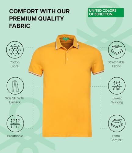 Image of United Colors of Benetton Polo T Shirt | Collar Tshirts | Half Sleeves Plain T Shirt | Solid Polo T-Shirt with Colored Collar Tipping