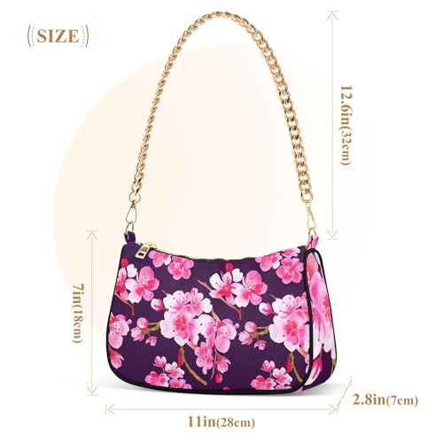 Pink Cherry Blossom Flowers Retro Formal Purse Hobo Women Tote Handbag Pattern Colorful Shoulder Bag Zipper Closure3