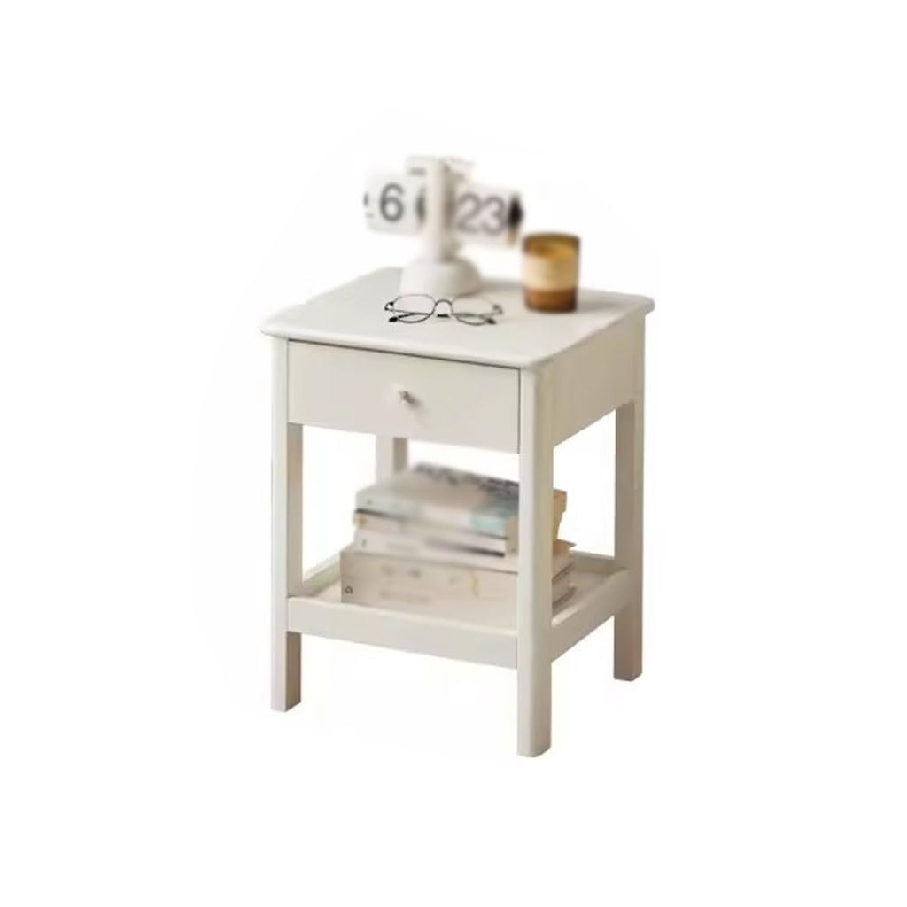 Table de nuit en bois massif blanche TUSUOD meuble d'appoint gain de place
