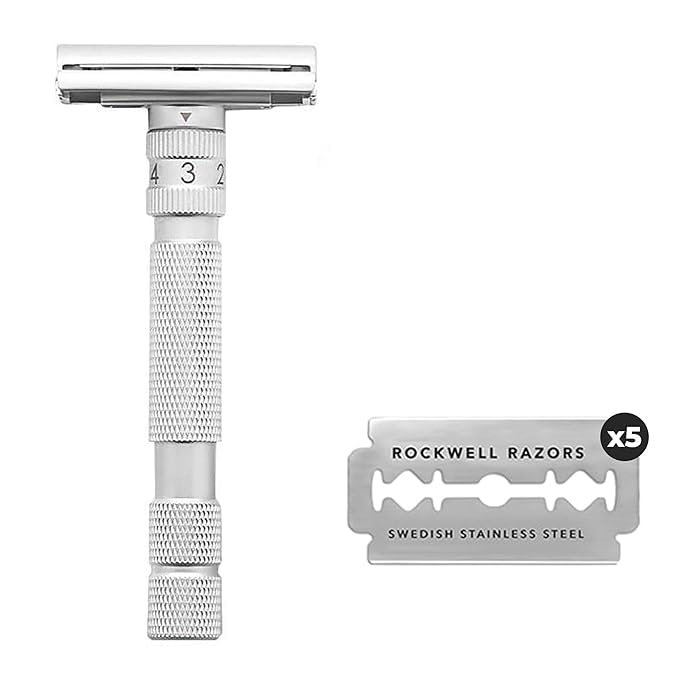 ROCKWELL T2 Adjustable Twist-to-Open Safety Razor for Men & Women | Eco-Friendly & Reusable Shaving Razor | 5 Double Edge Razor Blades made of Pure Swedish Stainless Steel | Brushed Chrome Finish (B08Z8D6SXK) Amazon Price History, Amazon Price Tracker
